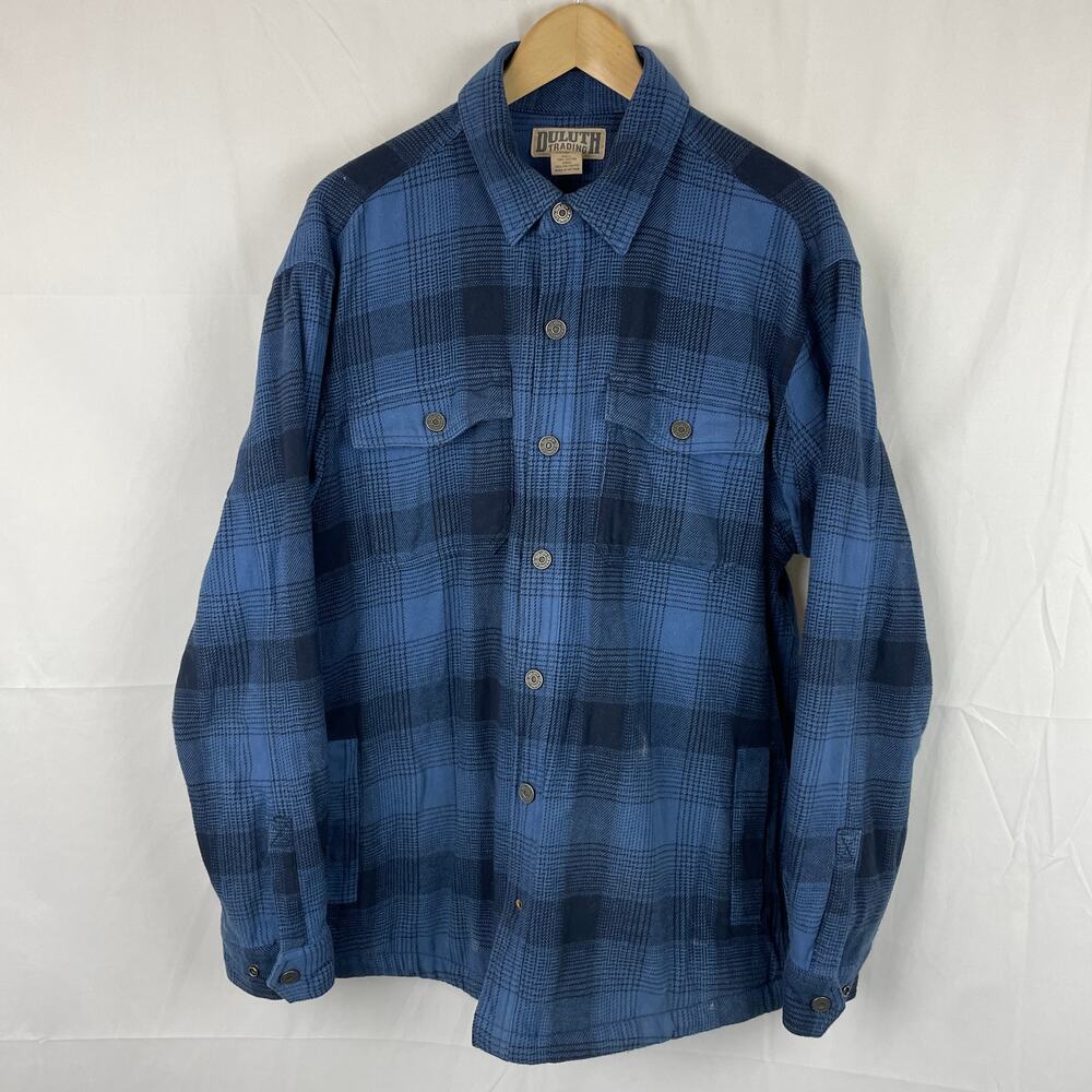 Duluth Trading Flapjack Fleece Lined Blue Plaid Flannel Shacket Men's Size M